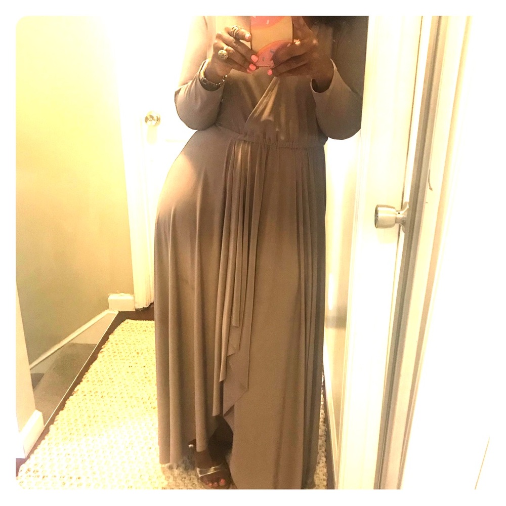 Taupe Maxi Dress with 3/4 sleeves